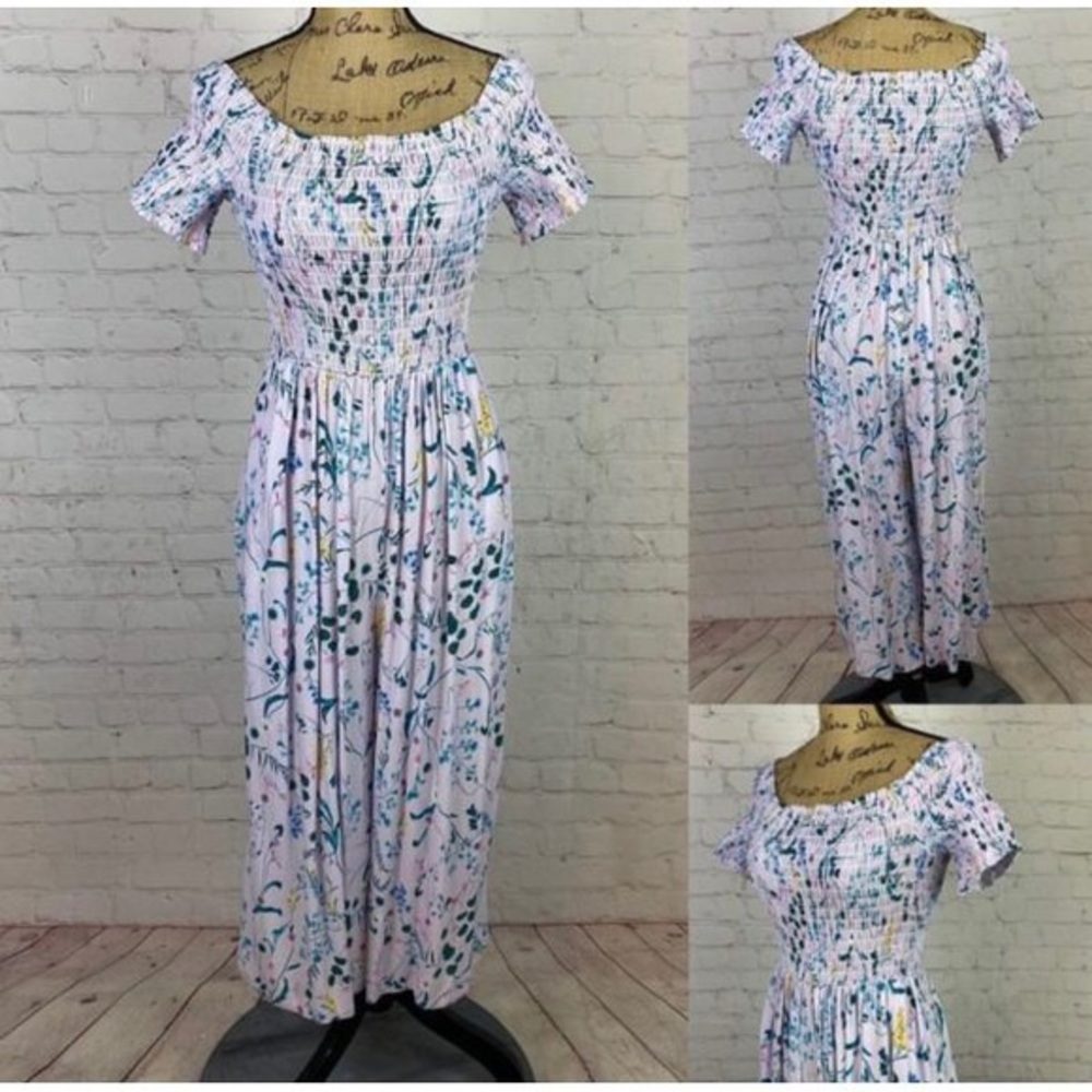 Republic Pink Floral Off Shoulder Ruffled Wide Leg Jumpsuit